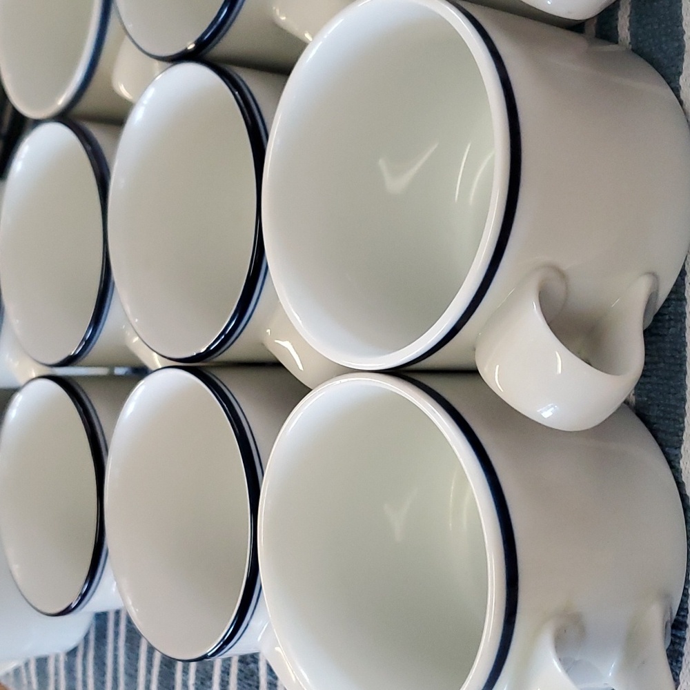 Dansk Bistro Fredriksborg Blue Coffee Mugs Saucers Cream Sugar Set of 30 - Picture 2 of 12